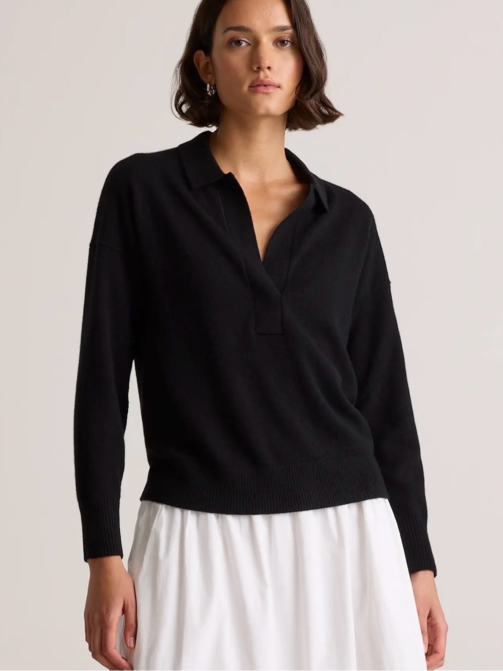 Quince Mongolian Cashmere Polo Sweater Black